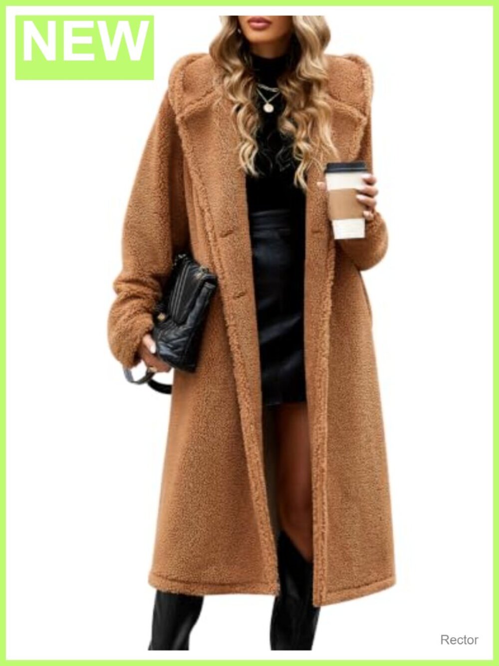 Women's Long Fleece Sherpa Hooded Jacket with Pockets